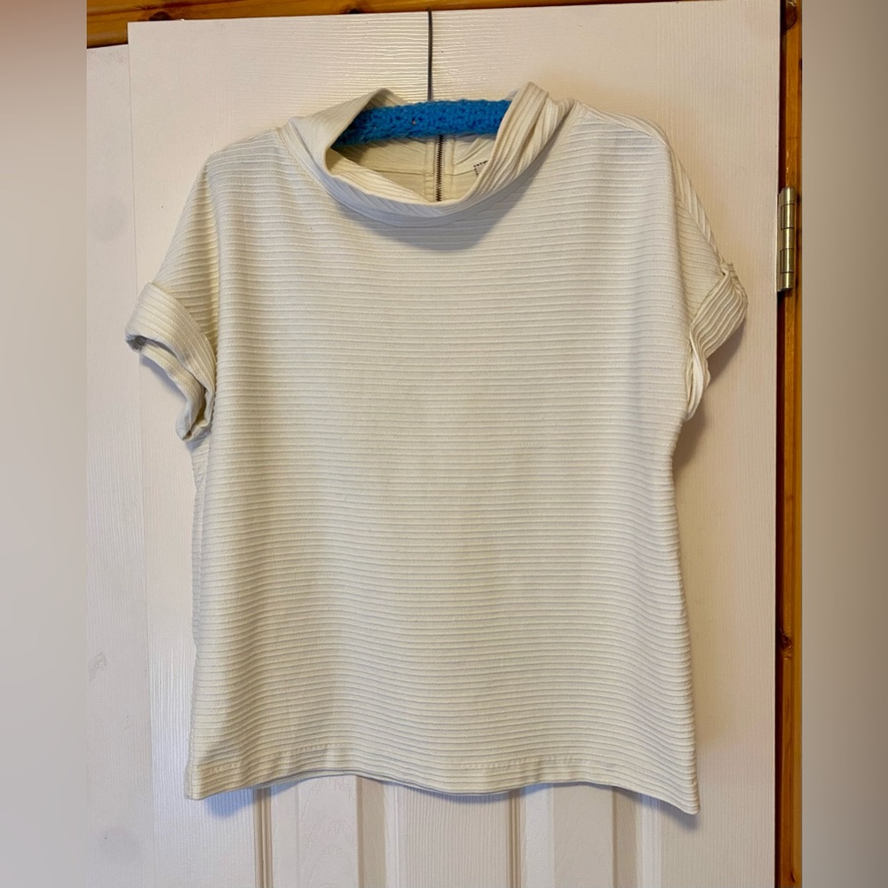 9-H15 STCL Anthropologie High Neck Top Womens Cream Ribbed Textured Sz L